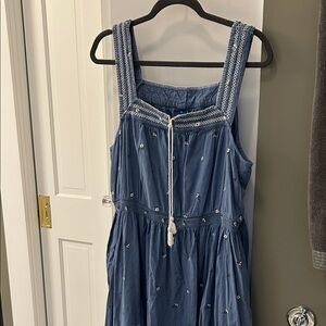 Old Navy Denim Blue Maxi Dress with Cream Details